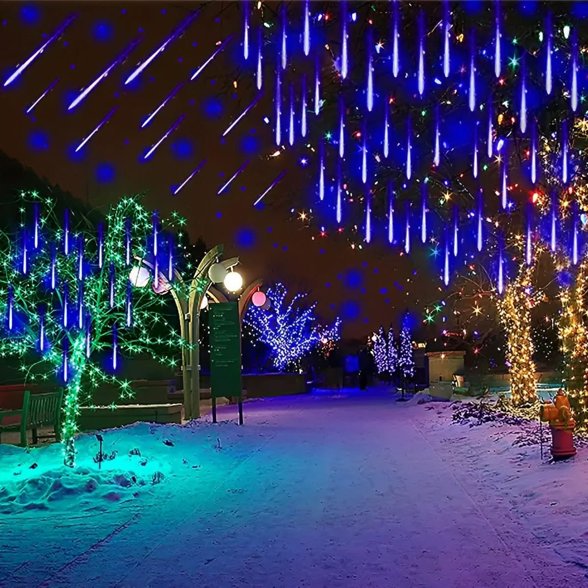 String Lights Solar 360 Degree Meteor Shower Weather-Resistant