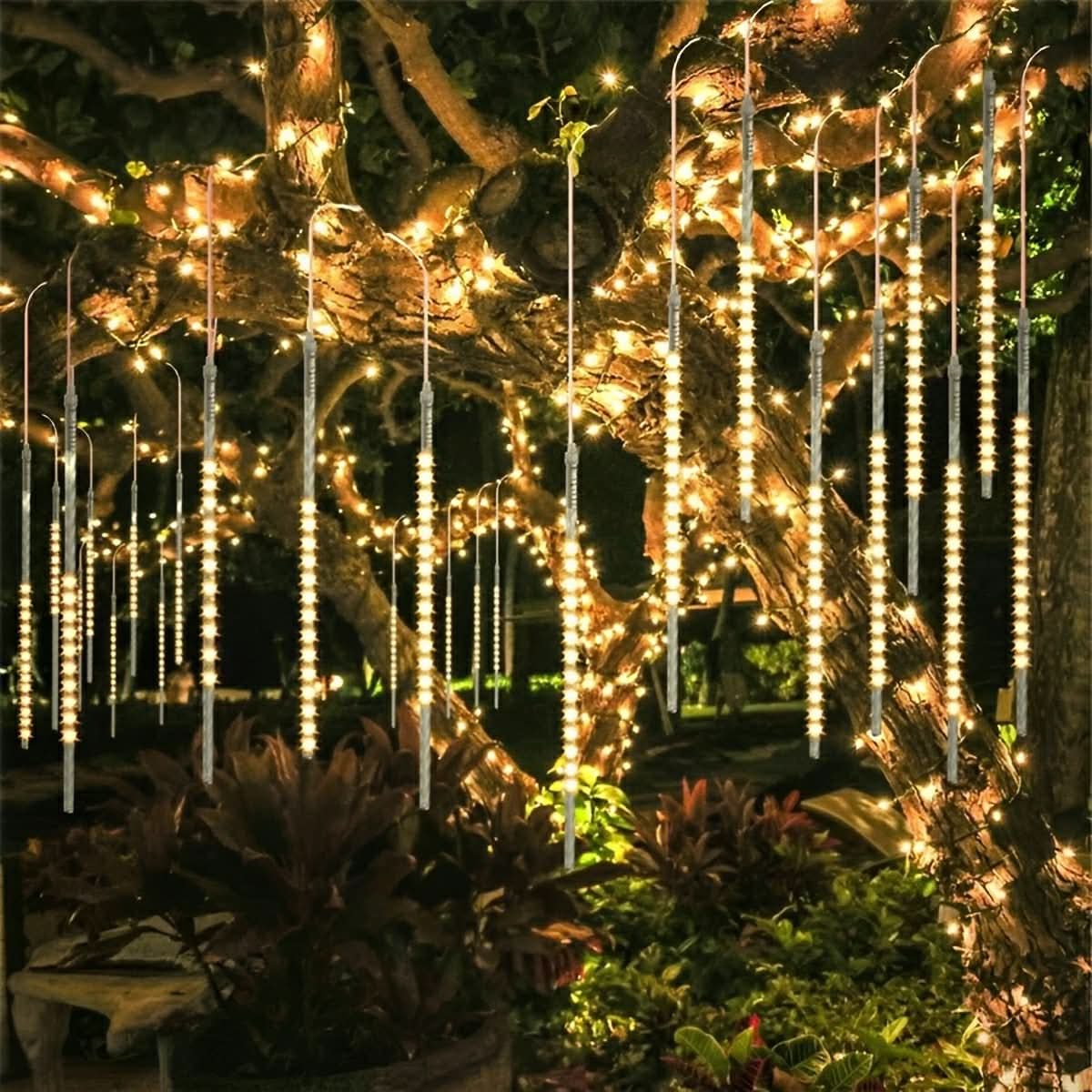 String Lights Solar 360 Degree Meteor Shower Weather-Resistant