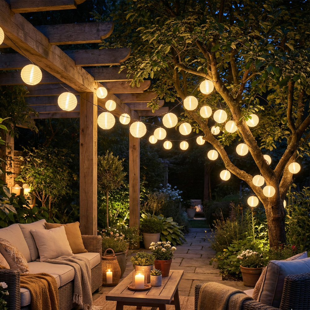 String Lights Solar-Powered Fabric Shade IP44