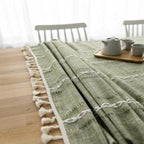 Striped Cotton-Linen Embroidered Tablecloth (Tassel Lace)