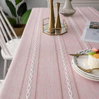 Striped Cotton-Linen Embroidered Tablecloth (Tassel Lace)