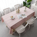 Striped Cotton-Linen Embroidered Tablecloth (Tassel Lace)