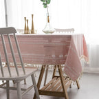 Striped Cotton-Linen Embroidered Tablecloth (Tassel Lace)