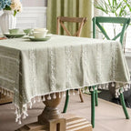 Striped Cotton-Linen Embroidered Tablecloth (Tassel Lace)