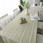 Striped Cotton-Linen Embroidered Tablecloth (Tassel Lace)