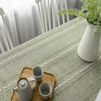 Striped Cotton-Linen Embroidered Tablecloth (Tassel Lace)