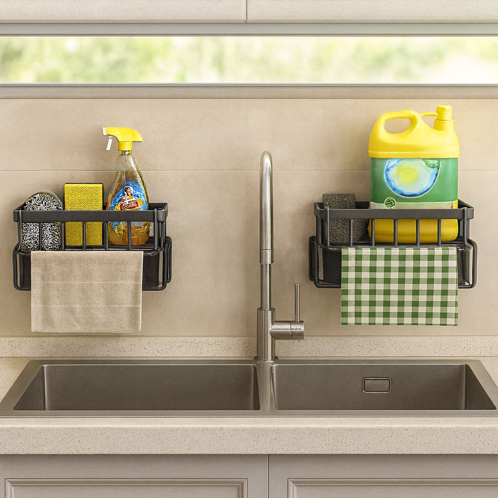 Strong Adhesive Rust-Proof Carbon Steel Wall-Mounted Sponge & Towel Rack (Open-Base)