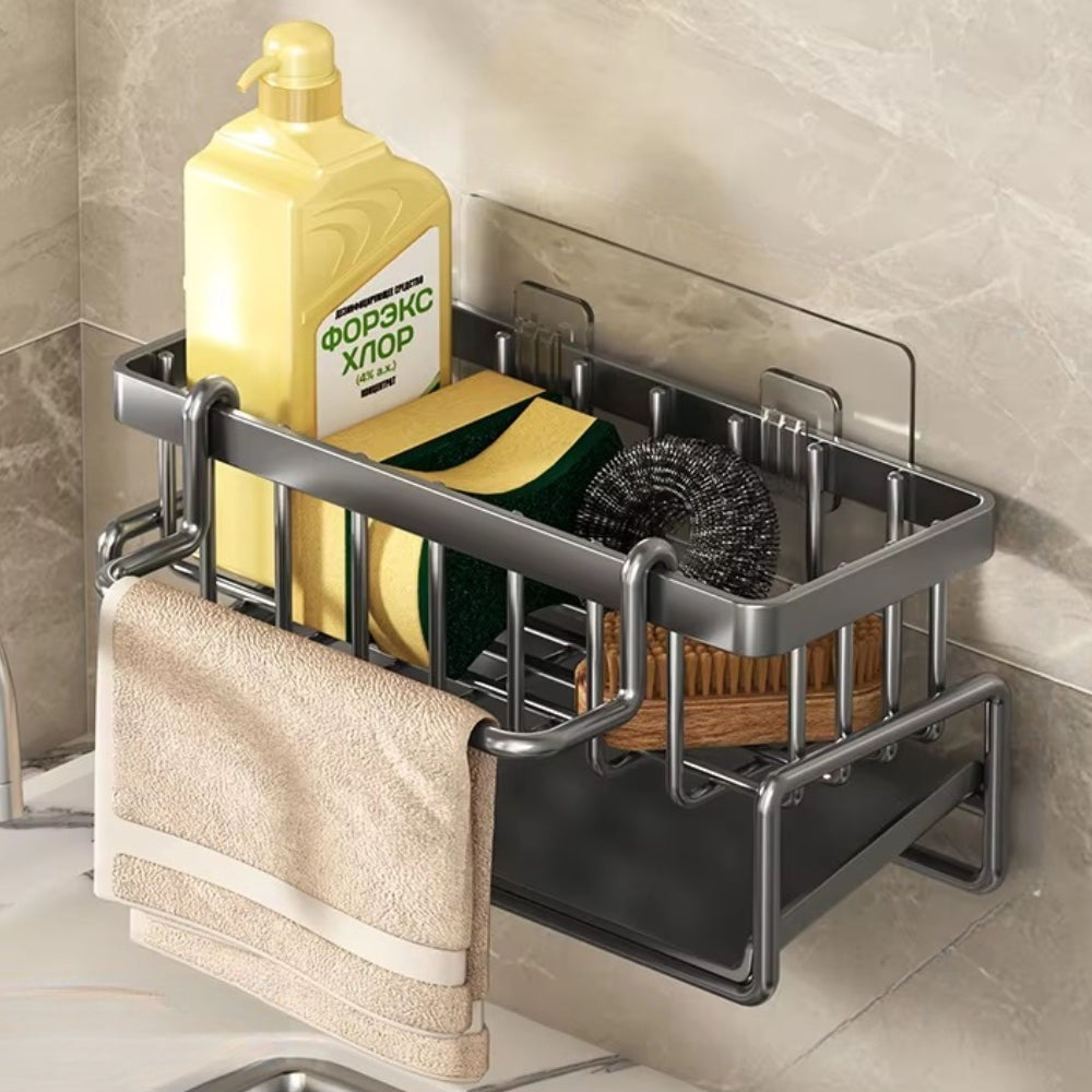 Strong Adhesive Rust-Proof Carbon Steel Wall-Mounted Sponge & Towel Rack (Open-Base)