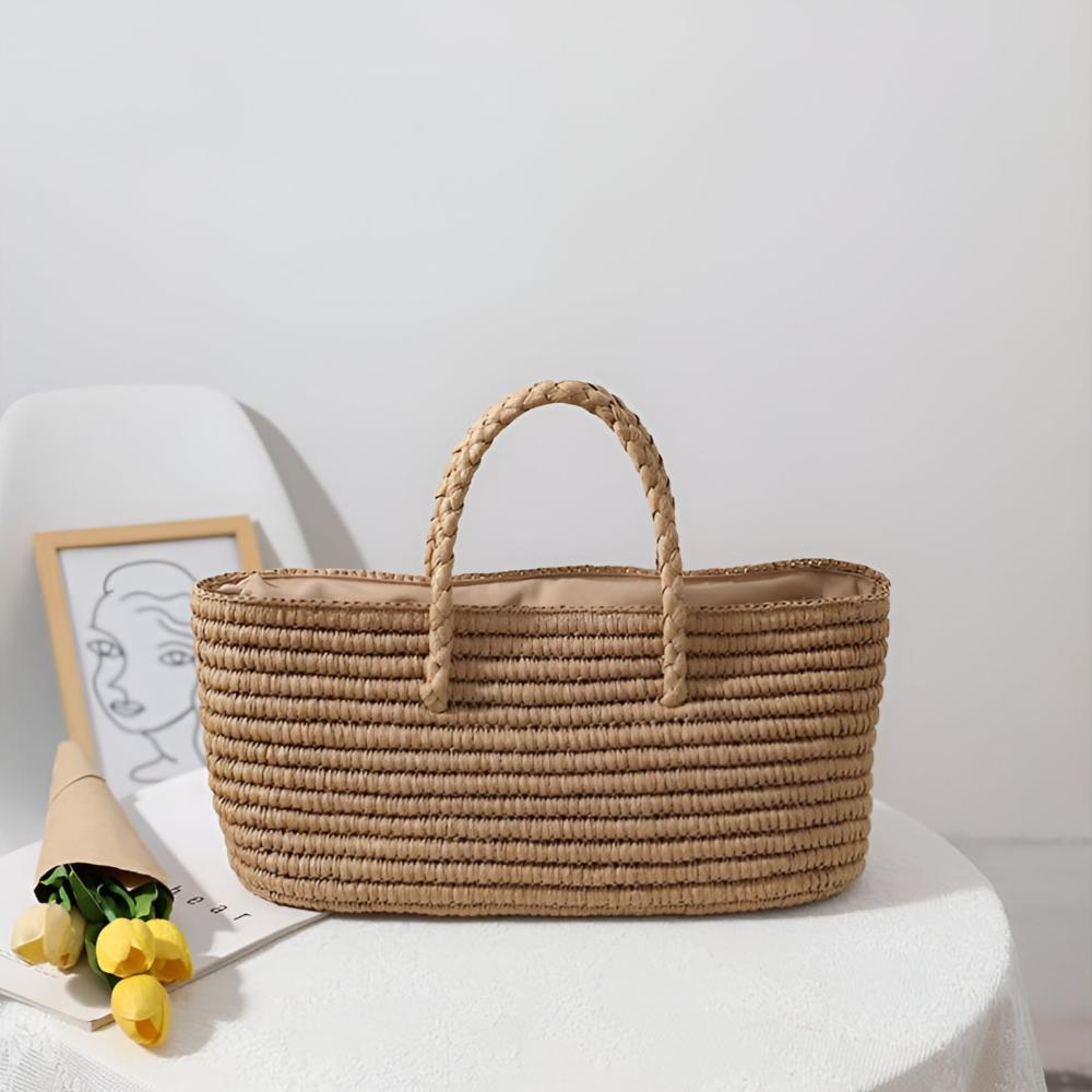Structured Handwoven Straw Tote Bag (With Drawstring Pouch)