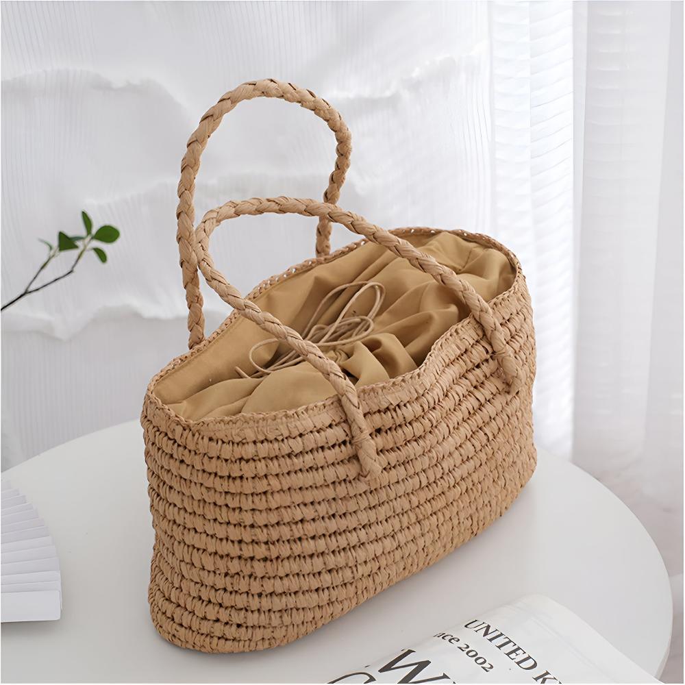 Structured Handwoven Straw Tote Bag (With Drawstring Pouch)
