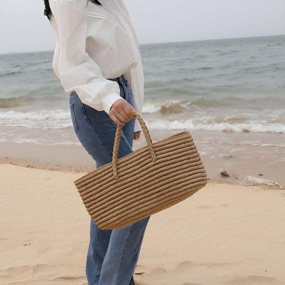 Structured Handwoven Straw Tote Bag (With Drawstring Pouch)