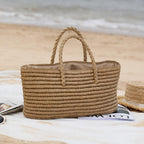 Structured Handwoven Straw Tote Bag (With Drawstring Pouch)