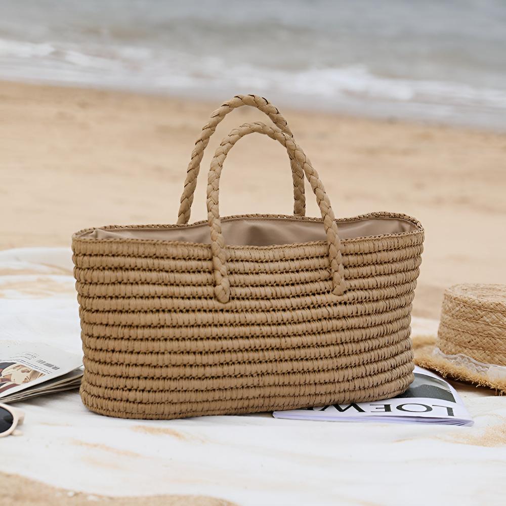 Structured Handwoven Straw Tote Bag (With Drawstring Pouch)