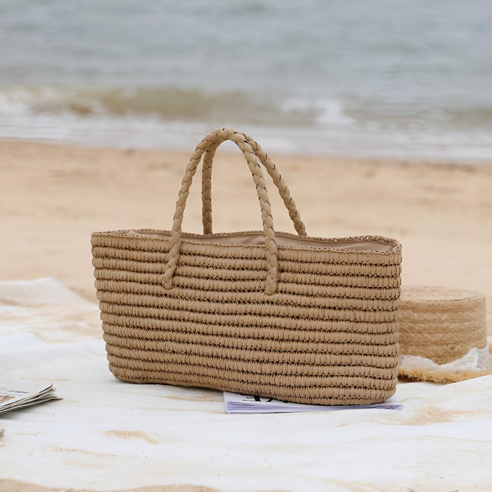 Structured Handwoven Straw Tote Bag (With Drawstring Pouch)