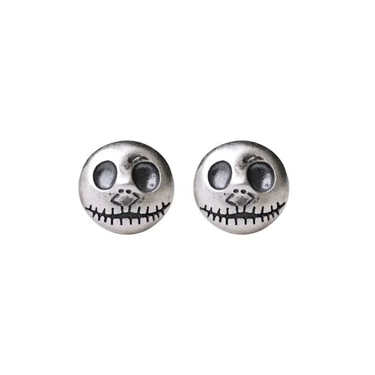 Stud Earrings Handcrafted Pumpkin Skull 925 Sterling Silver