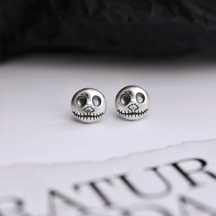 Stud Earrings Handcrafted Pumpkin Skull 925 Sterling Silver