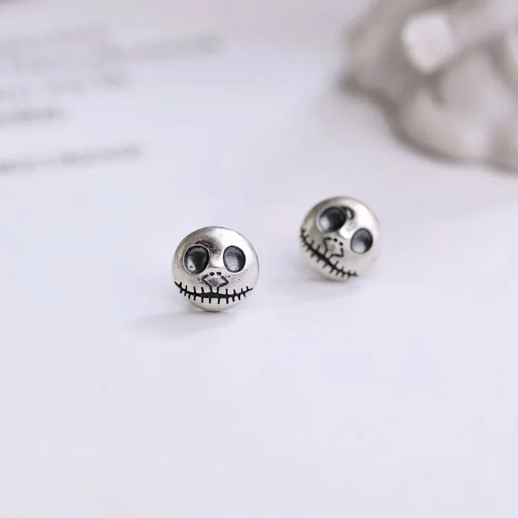 Stud Earrings Handcrafted Pumpkin Skull 925 Sterling Silver
