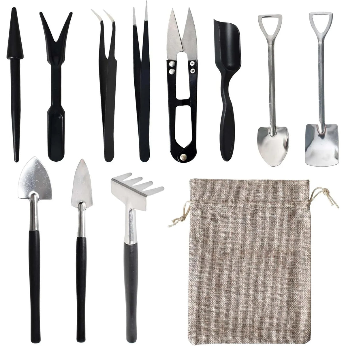 Succulent Tool Set 12-Piece Stainless Steel Heads & Linen Bag