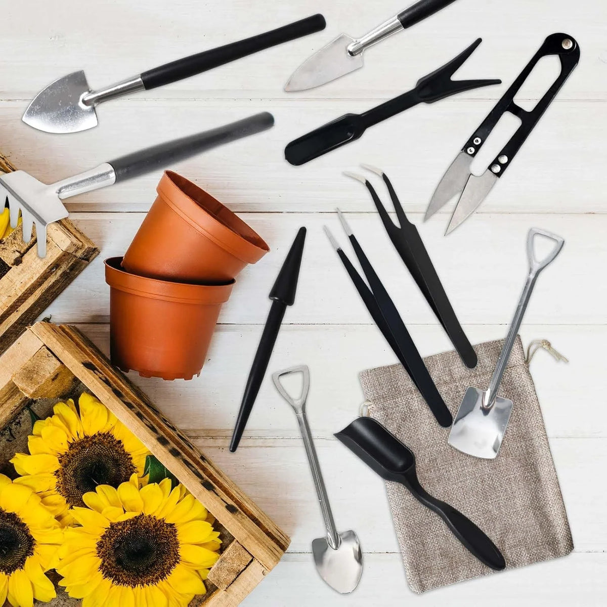 Succulent Tool Set 12-Piece Stainless Steel Heads & Linen Bag