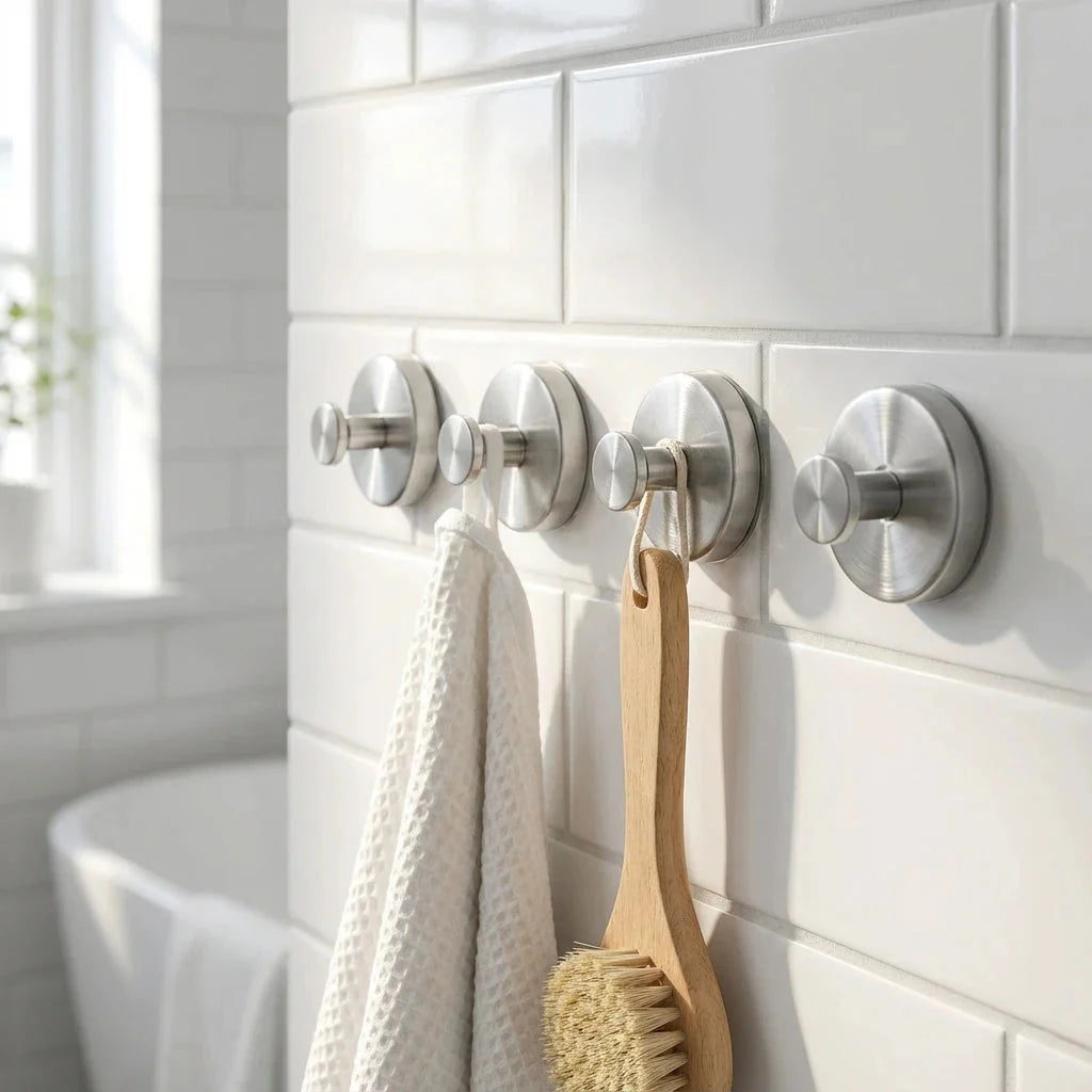 Suction Cup Hooks Stainless Steel Drill-Free Set of 4