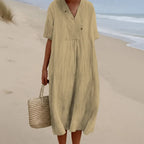 Summer Dress Breathable Polyester V-Neck & A-Line Side Pockets