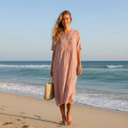 Summer Dress Breathable Polyester V-Neck & A-Line Side Pockets
