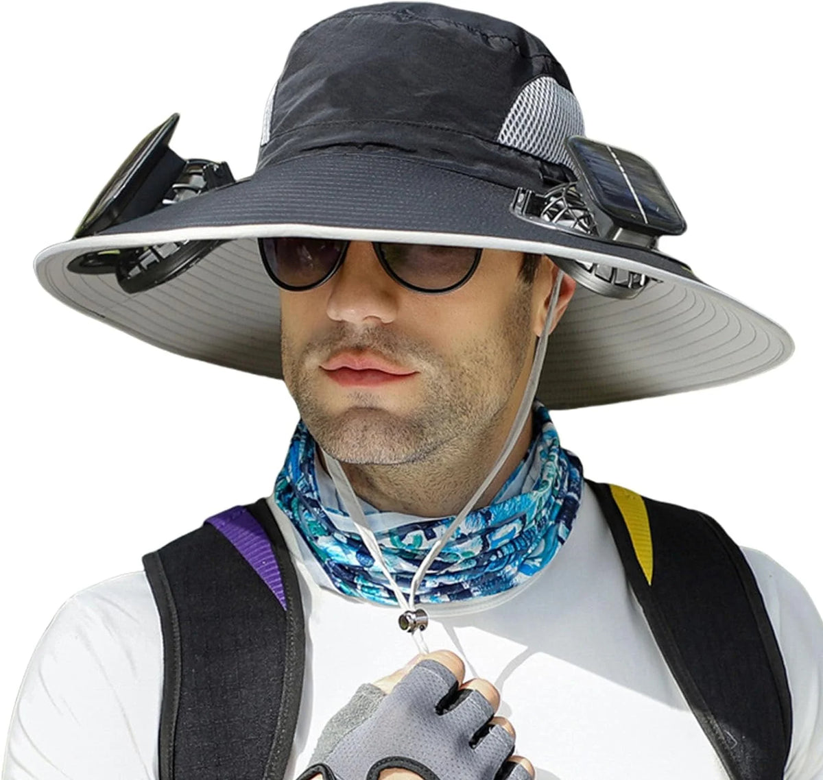 Sun Hat Wide Brim Solar-Powered Fan & USB Backup