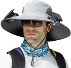 Sun Hat Wide Brim Solar-Powered Fan & USB Backup