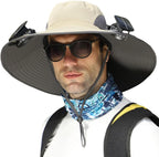 Sun Hat Wide Brim Solar-Powered Fan & USB Backup