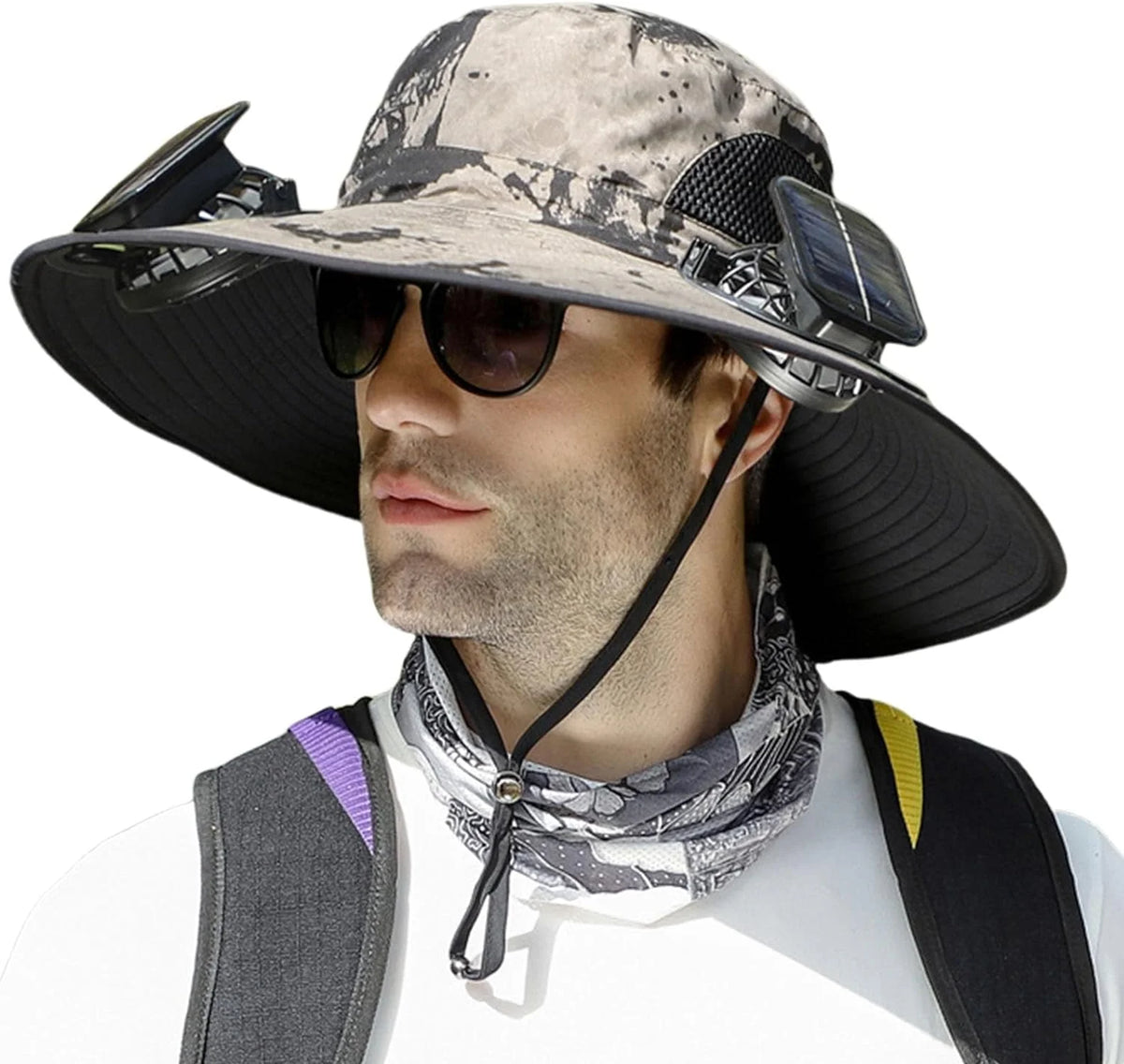 Sun Hat Wide Brim Solar-Powered Fan & USB Backup