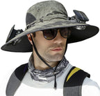 Sun Hat Wide Brim Solar-Powered Fan & USB Backup