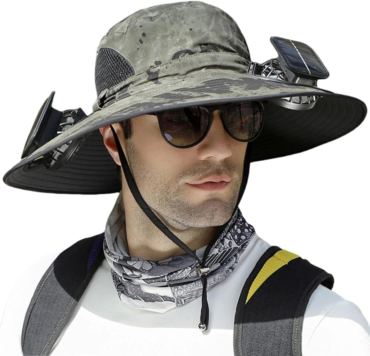 Sun Hat Wide Brim Solar-Powered Fan & USB Backup