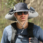 Sun Hat Wide Brim Solar-Powered Fan & USB Backup