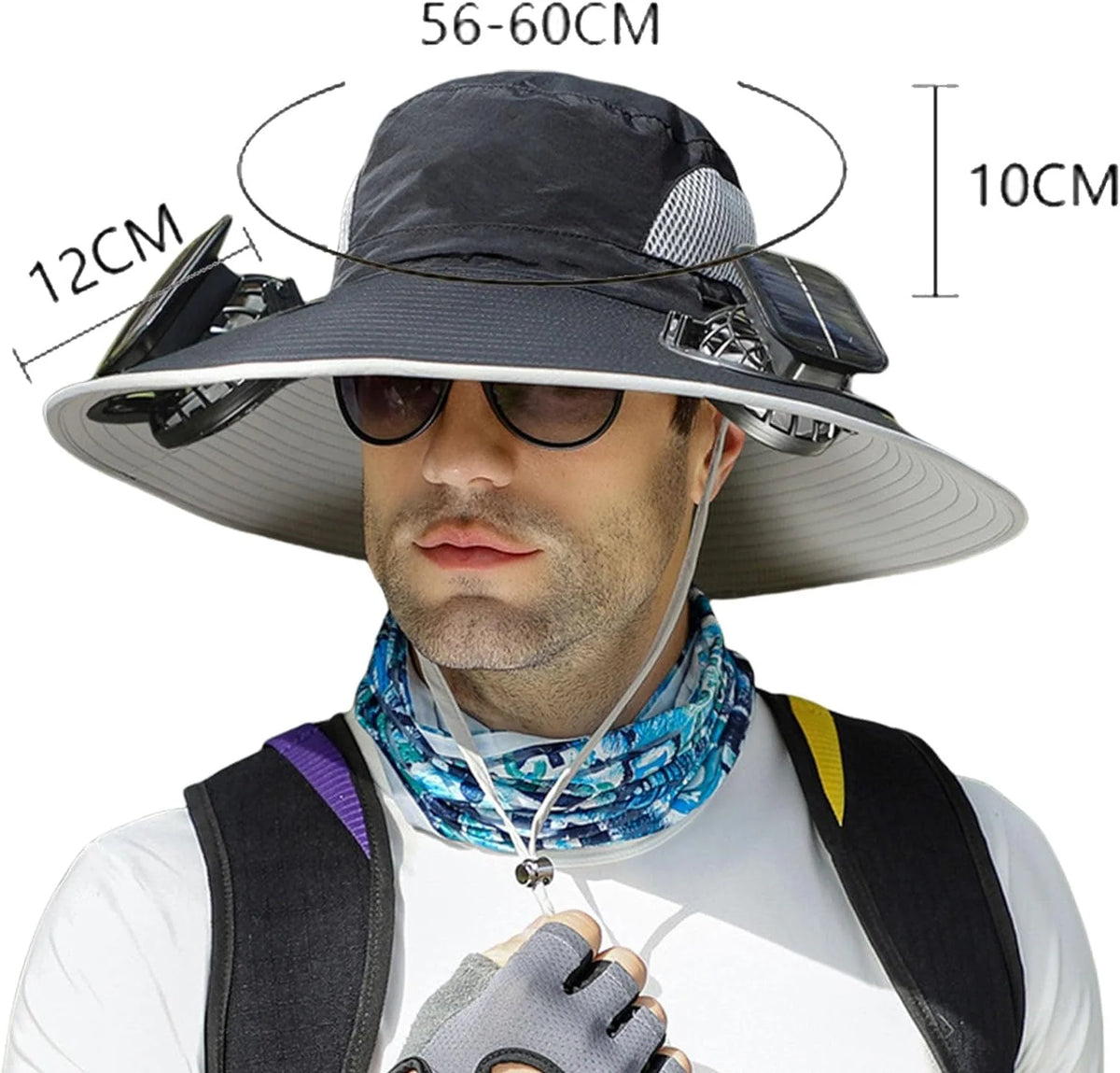Sun Hat Wide Brim Solar-Powered Fan & USB Backup