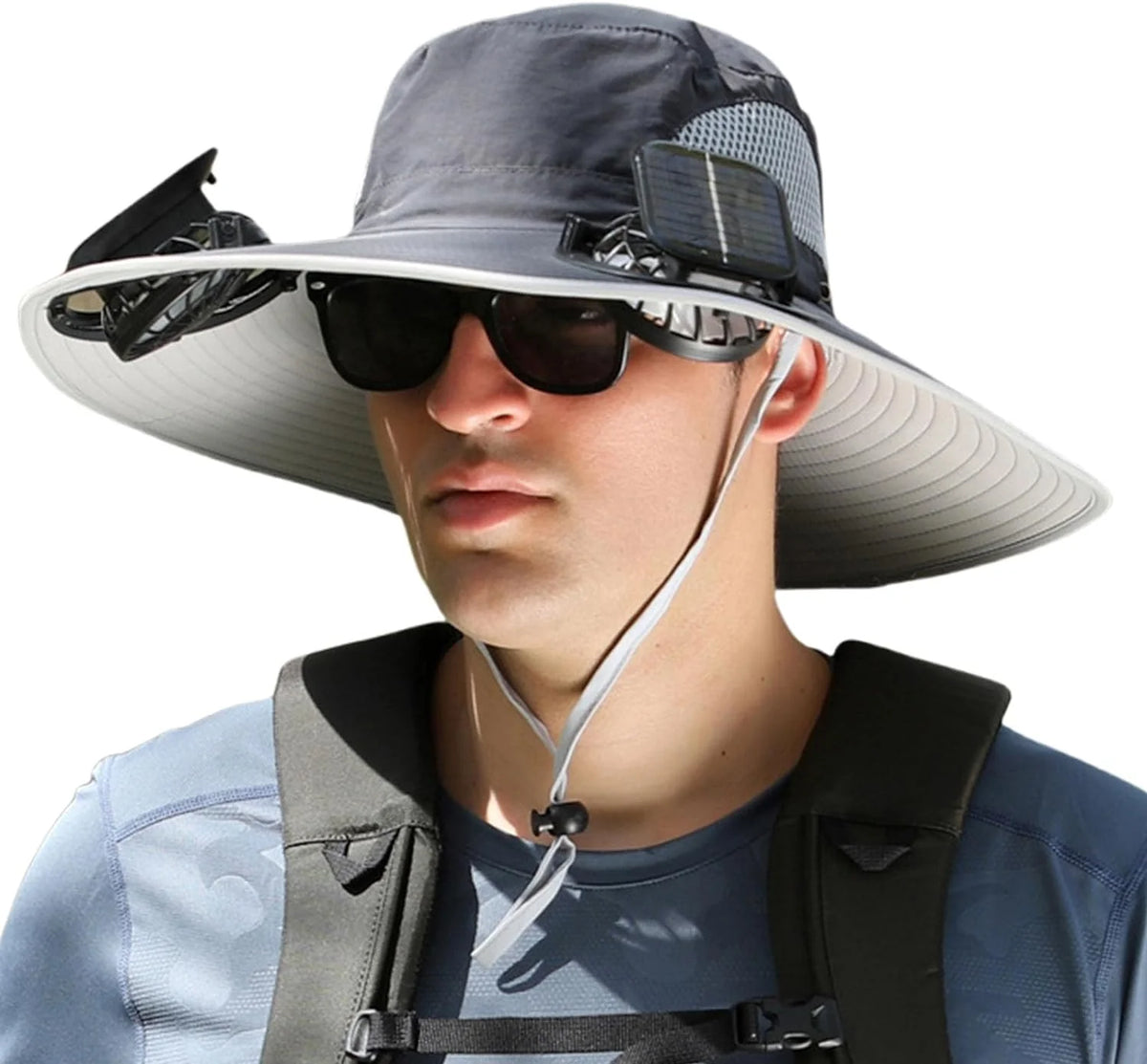 Sun Hat Wide Brim Solar-Powered Fan & USB Backup