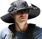Sun Hat Wide Brim Solar-Powered Fan & USB Backup