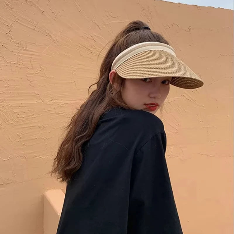 Sun Visor Wide Brim Straw Adjustable Fit