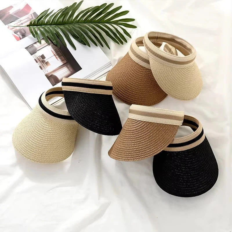 Sun Visor Wide Brim Straw Adjustable Fit