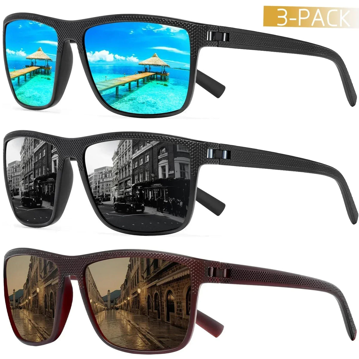 Sunglasses Set Polarized Lenses UV400 3-Piece