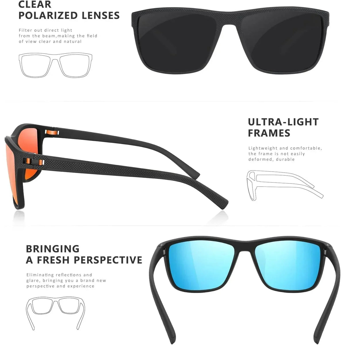 Sunglasses Set Polarized Lenses UV400 3-Piece