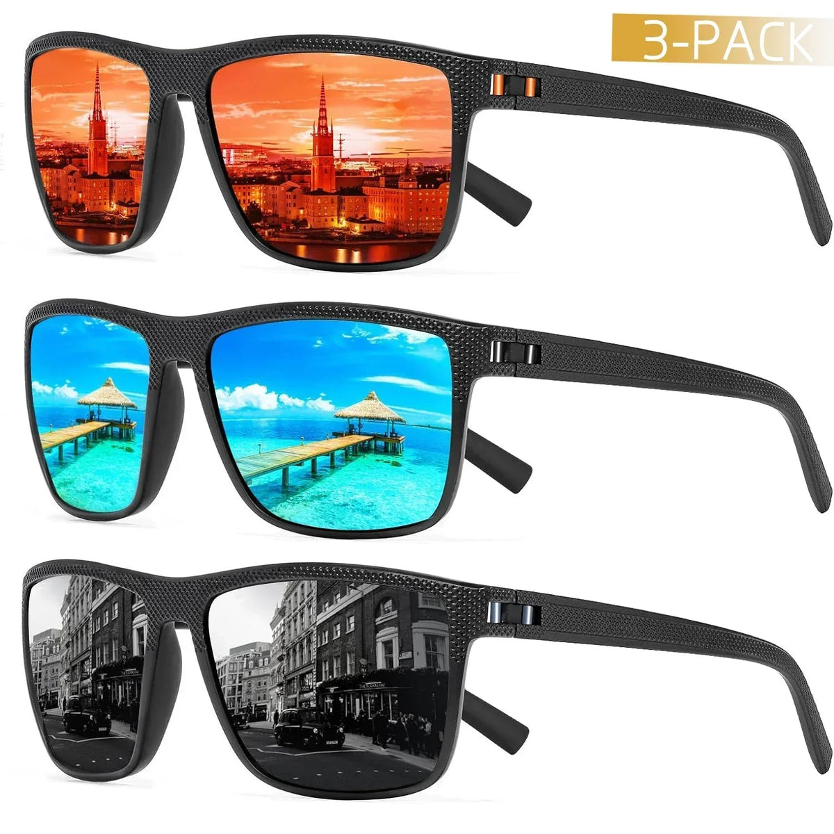 Sunglasses Set Polarized Lenses UV400 3-Piece