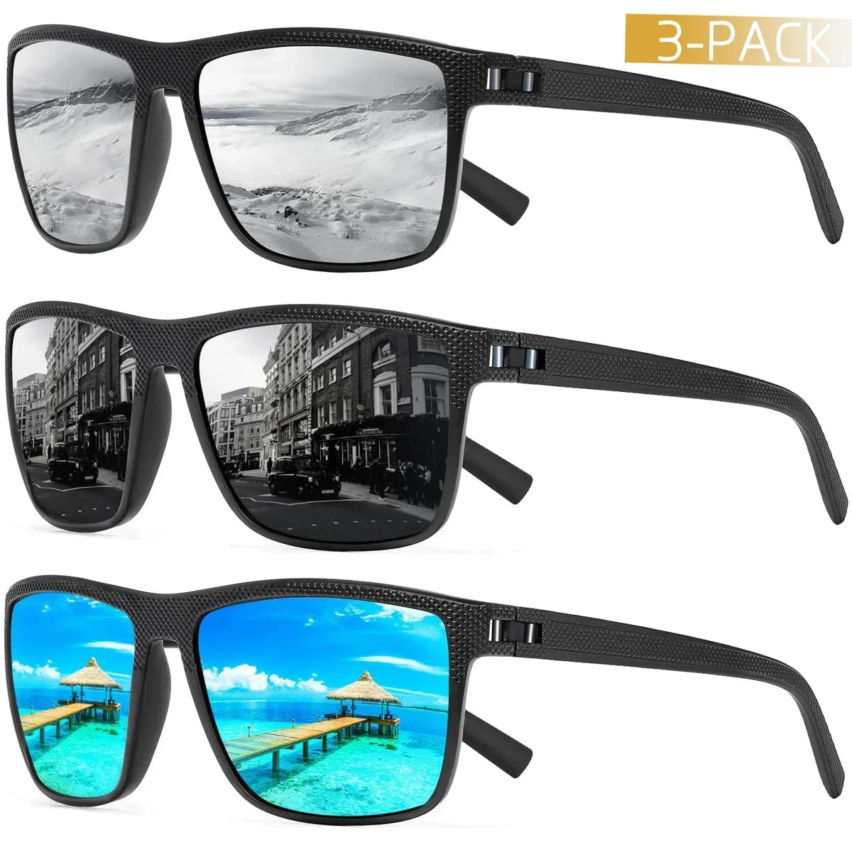 Sunglasses Set Polarized Lenses UV400 3-Piece