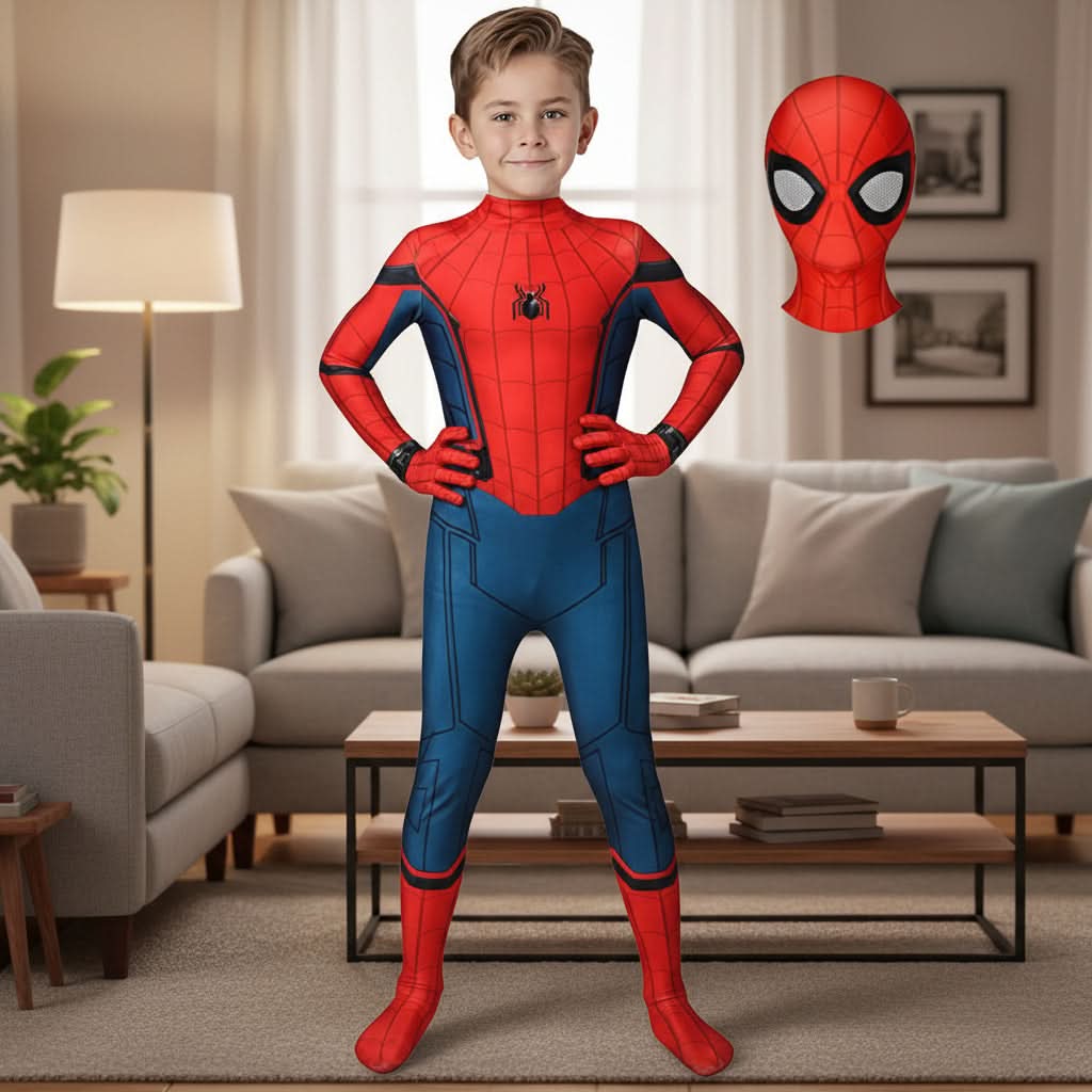 Superhero Costume 3D Lifelike Print Removable Mask Stretch Fit