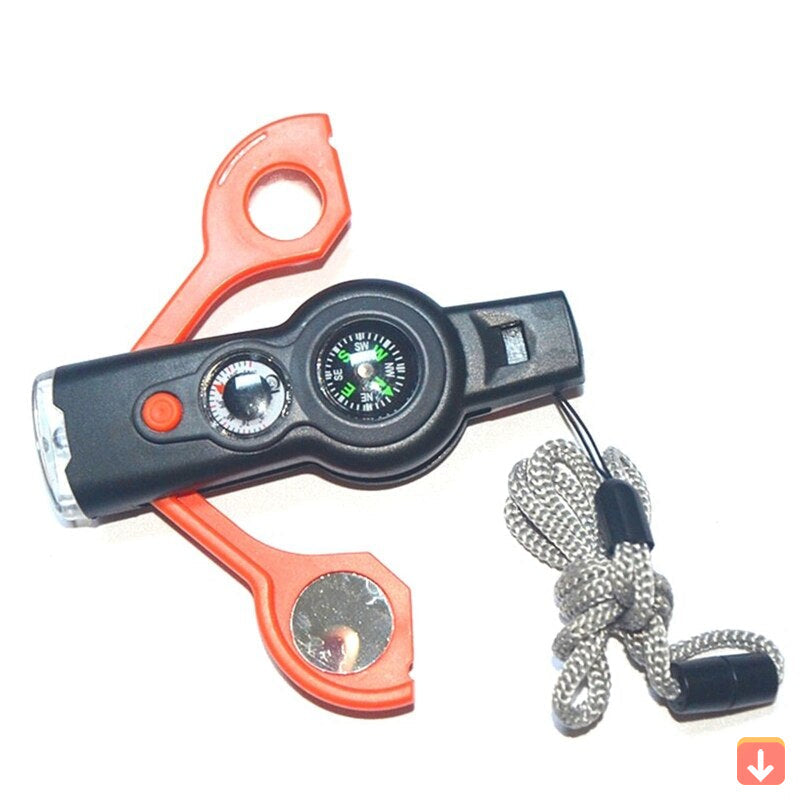 Survival Multi-Tool 7-In-1 Whistle Compass LED