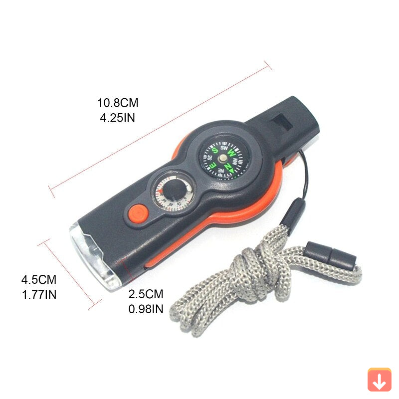 Survival Multi-Tool 7-In-1 Whistle Compass LED