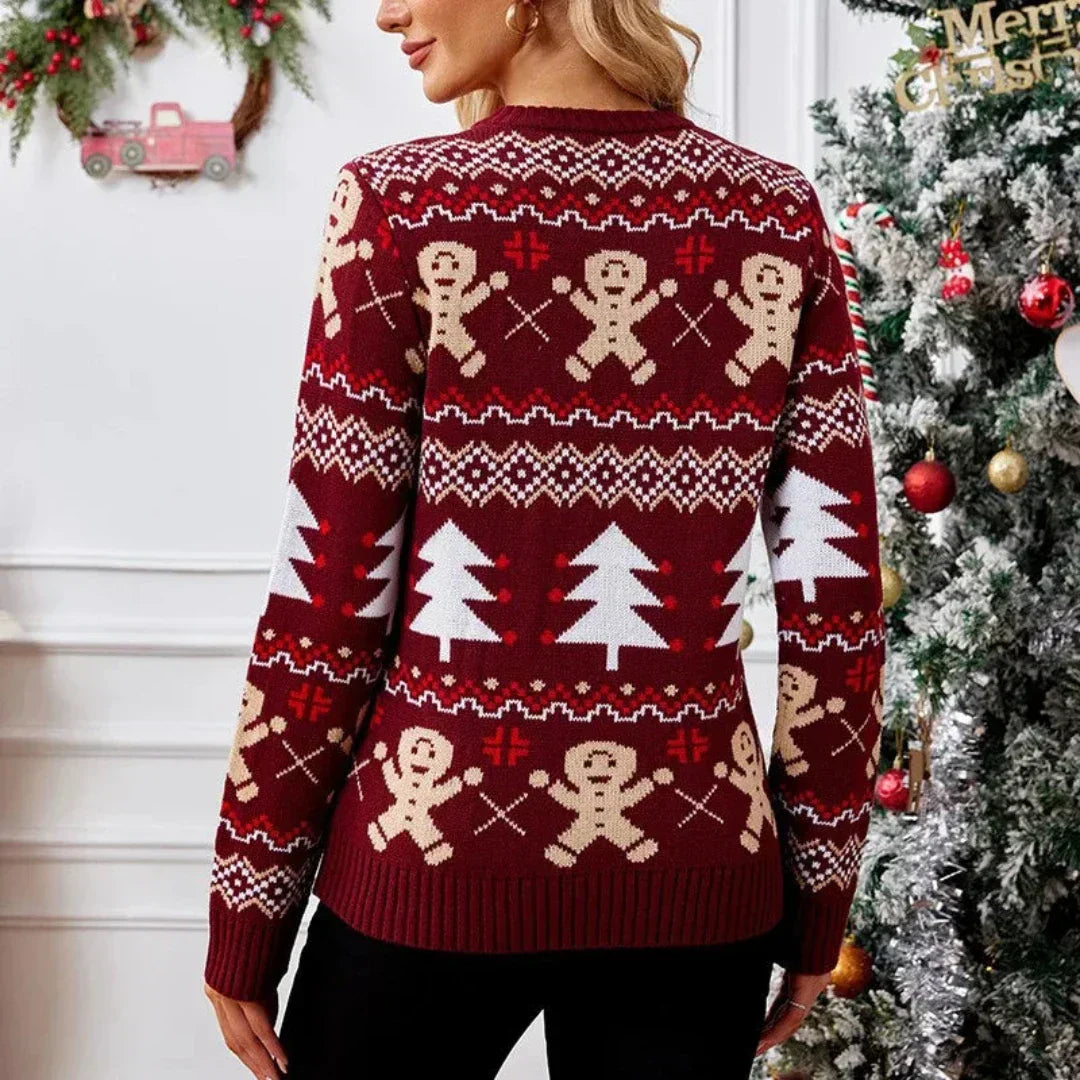 Sweater Christmas Trees & Gingerbread Soft Knit Round Neck