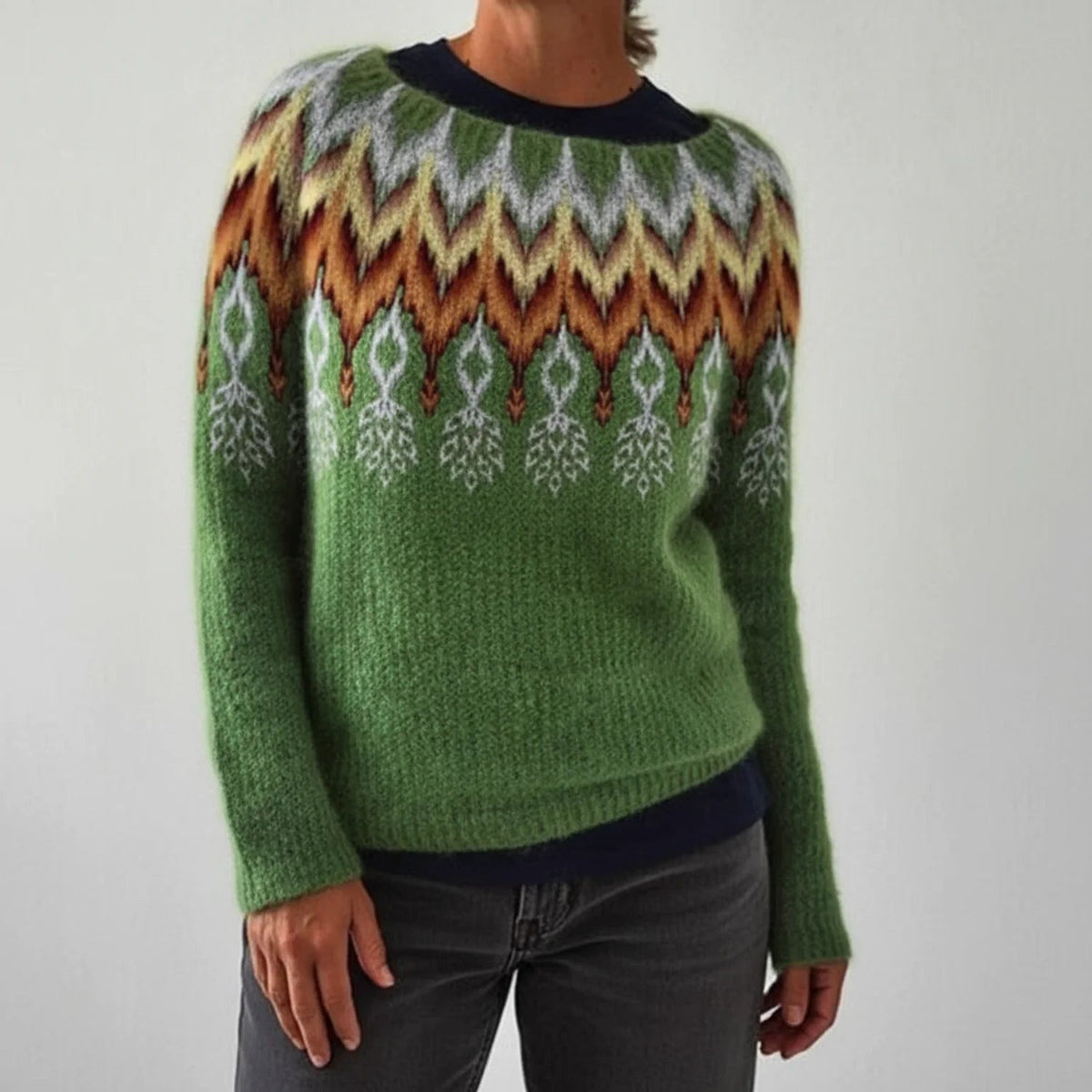 Sweater Fair Isle Knit Crew Neck & Relaxed Fit