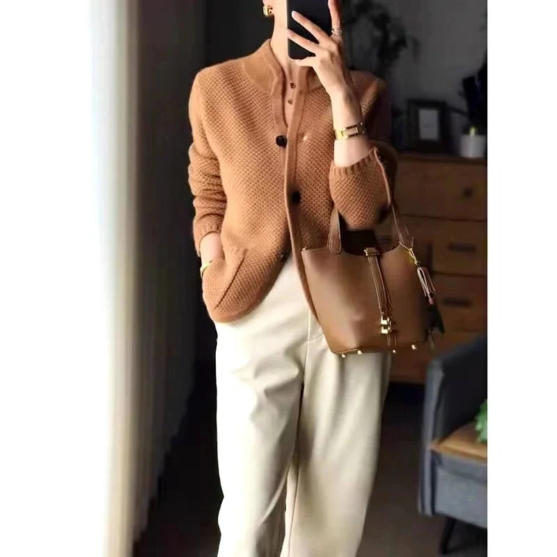 Sweater Jacket Insulated Thick Knit High Collar