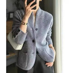 Sweater Jacket Insulated Thick Knit High Collar