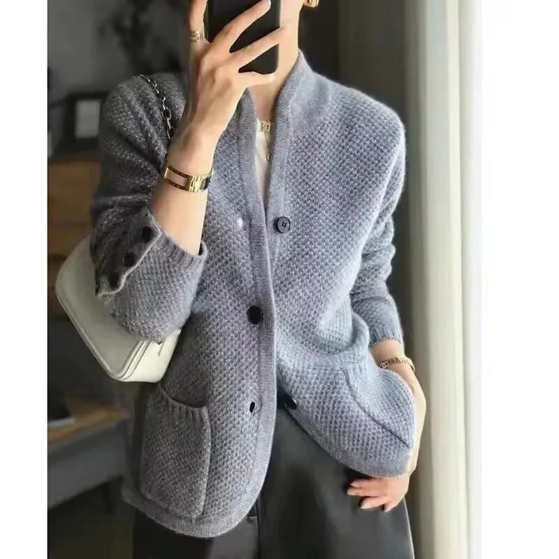 Sweater Jacket Insulated Thick Knit High Collar